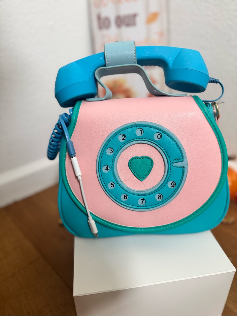 Blue & Pink Retro Telephone Handset Crossbody Bag